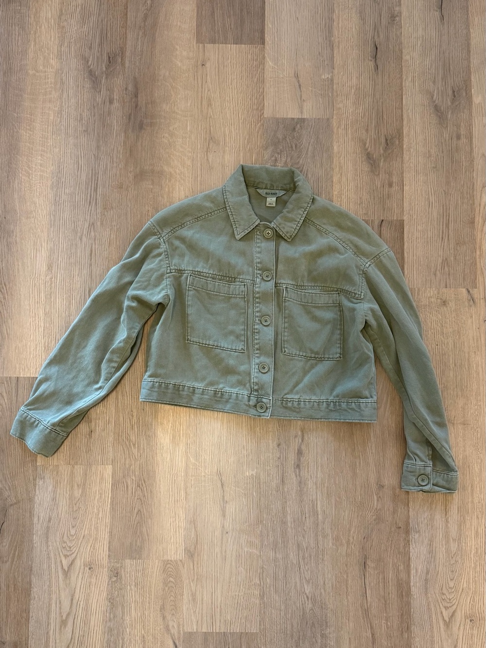 Old Navy Crop Utility Jacket Small Olive Green Cotton Lyocell Shacket